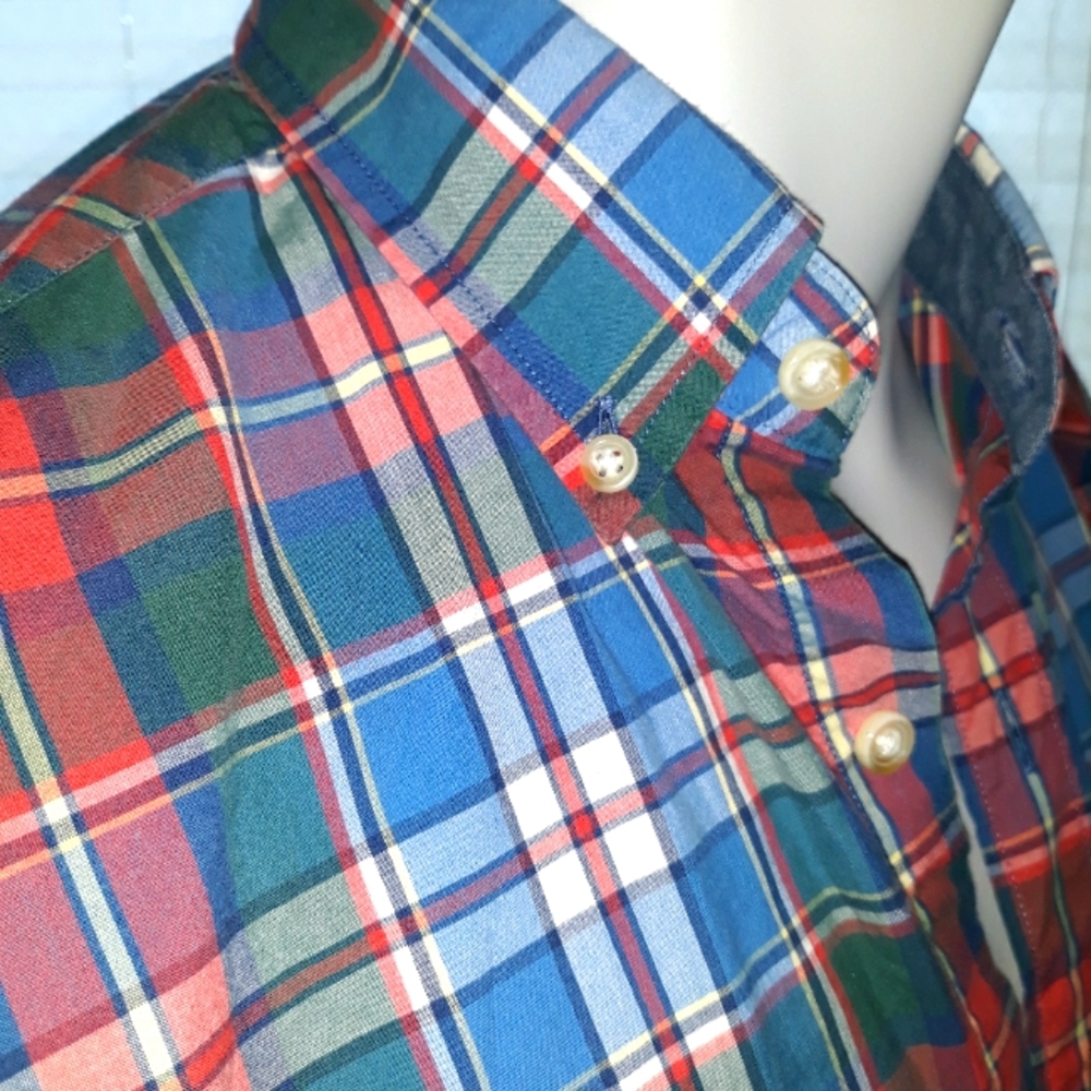 J. Crew mens blue, green and red plaid cotton shirt. Small